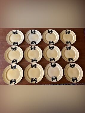 VTG Pale Yellow Crooksville China Co “Silhouette” 9inch Salad Plates Sets of 4